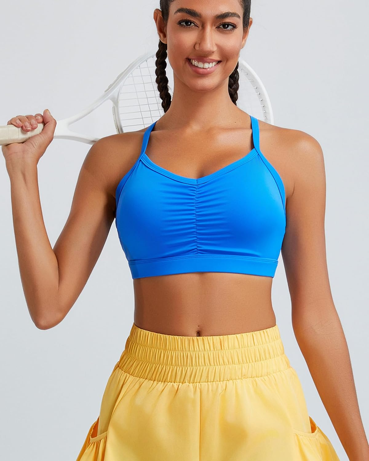RUNNING GIRL Ruched V-Neck Sports Bra