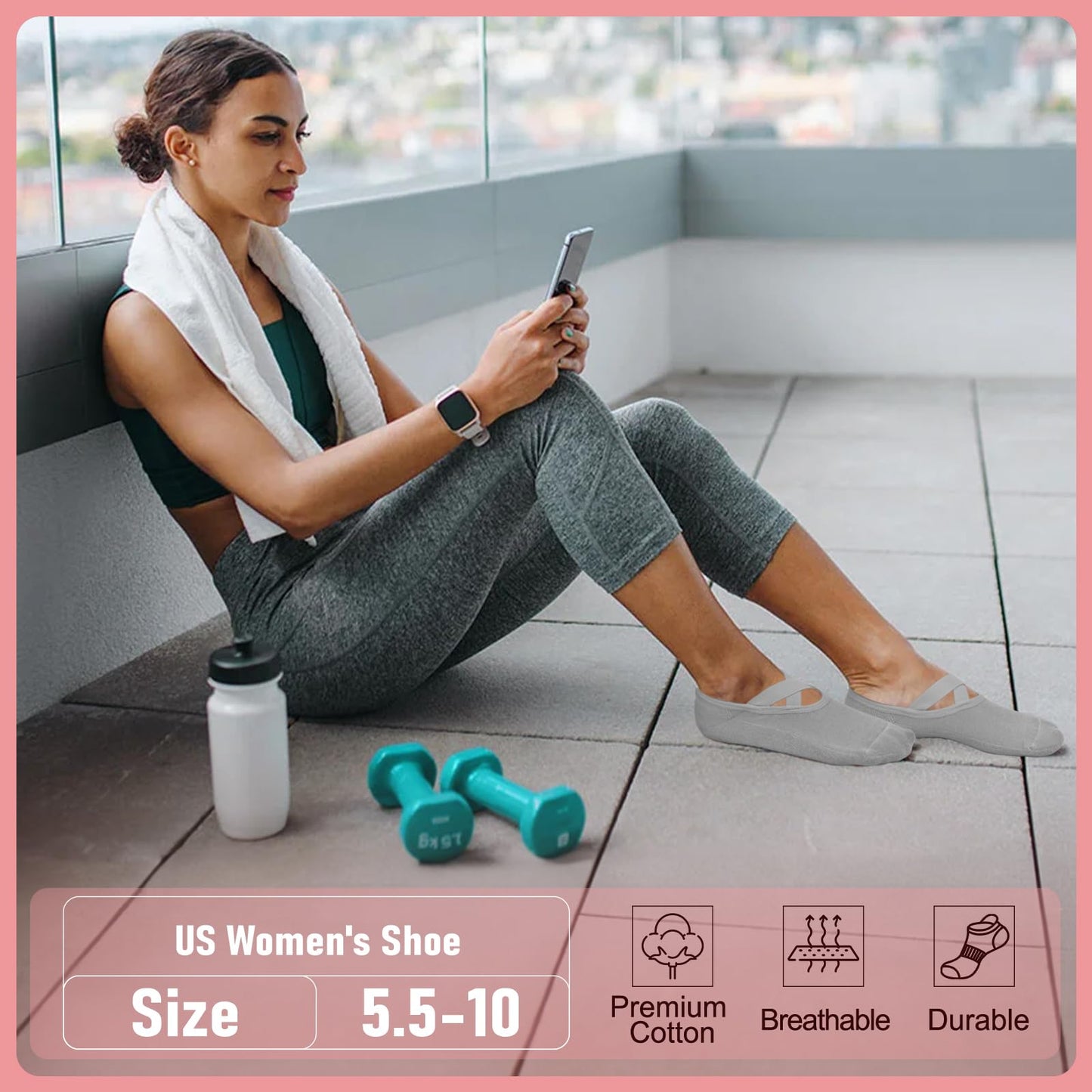 YeuG Non-Slip Pilates Socks for Women (4/6 Pairs)