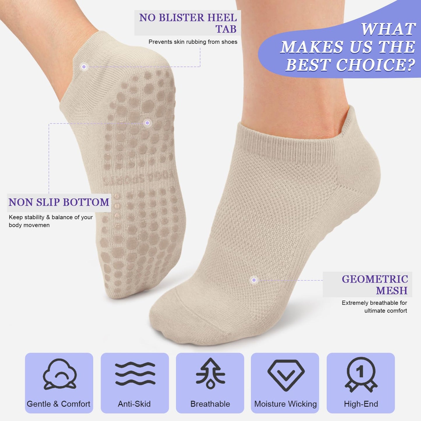 YeuG Non-Slip Pilates Socks for Women (4/6 Pairs)