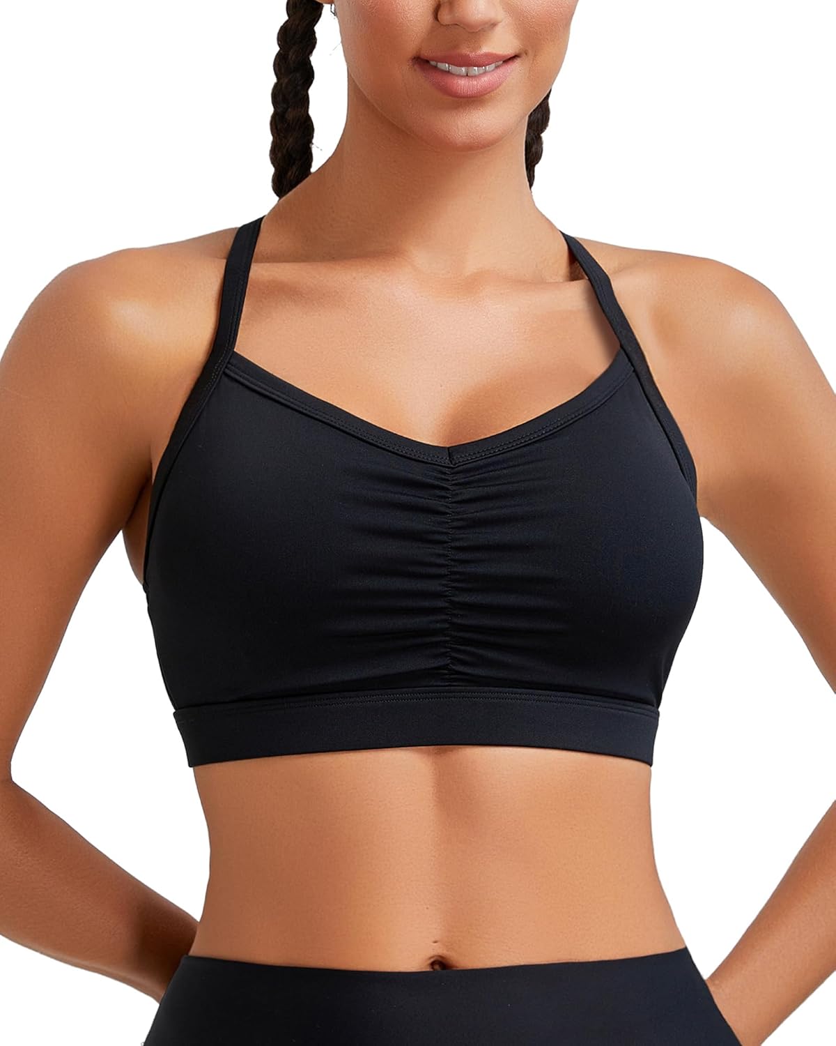 RUNNING GIRL Ruched V-Neck Sports Bra