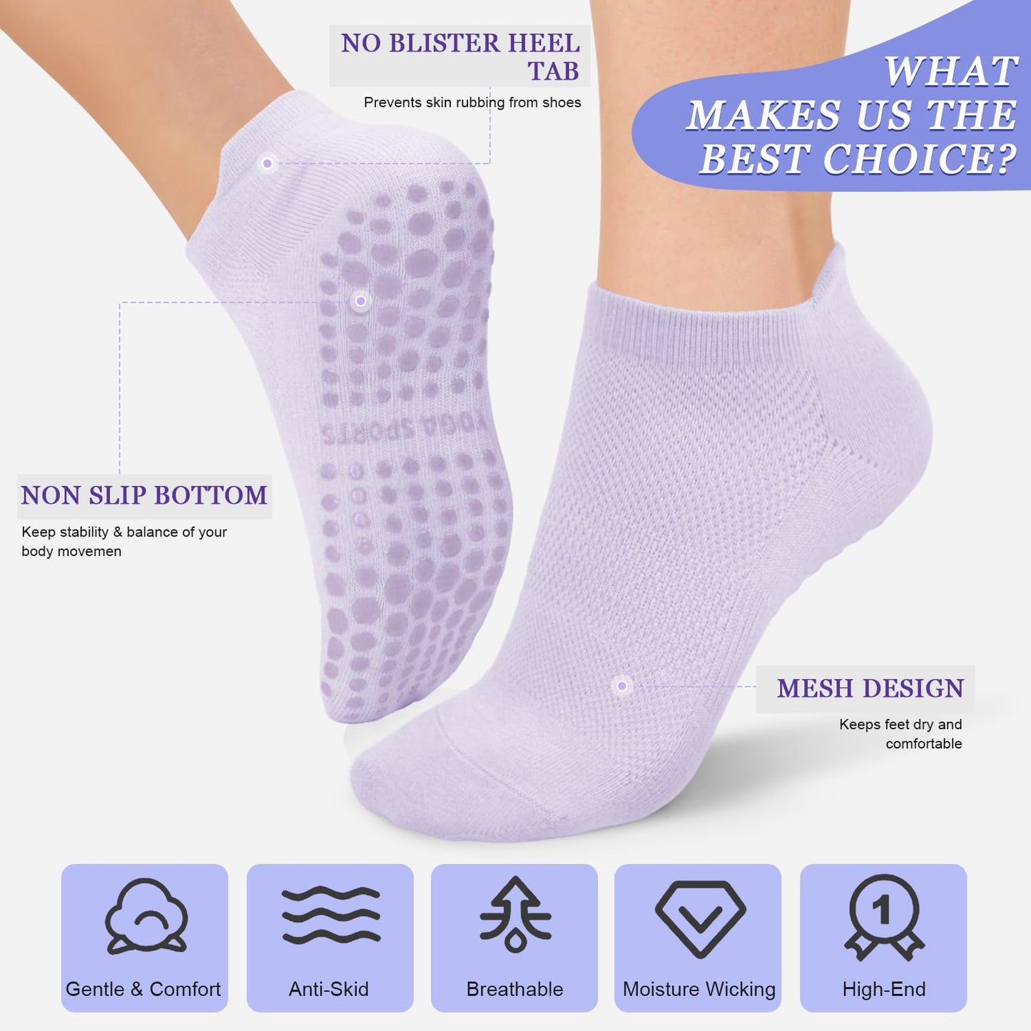 YeuG Non-Slip Pilates Socks for Women (4/6 Pairs)