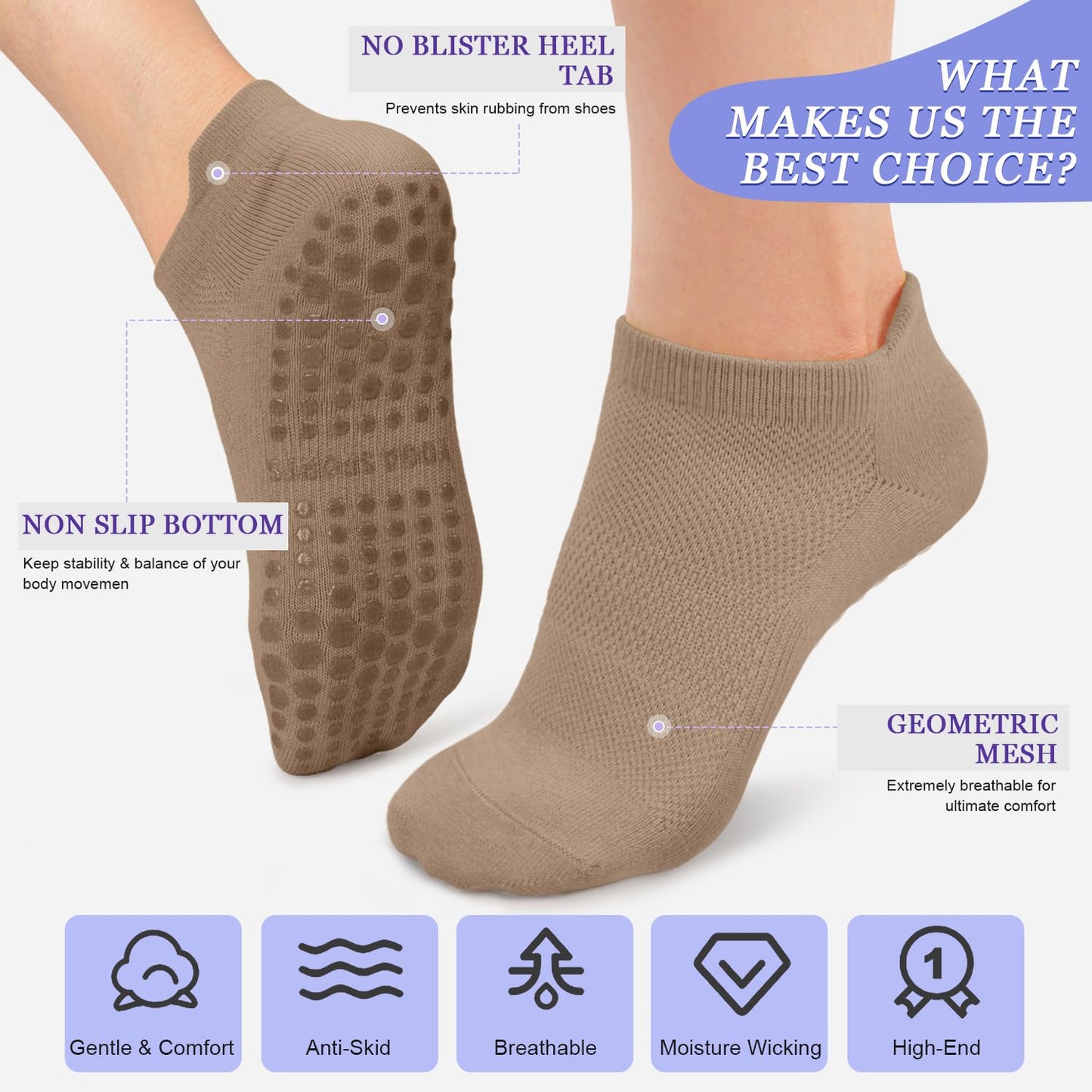 YeuG Non-Slip Pilates Socks for Women (4/6 Pairs)