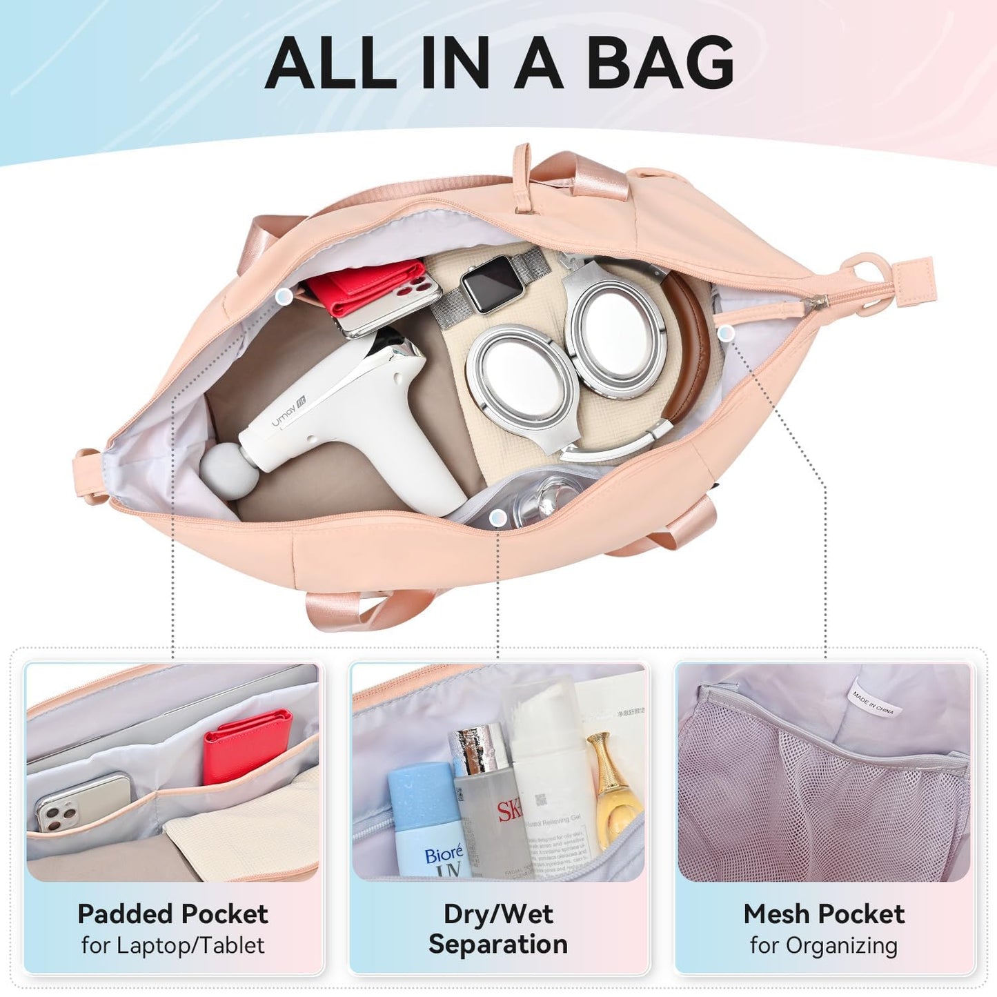 MAXTOP Women’s Gym & Yoga Duffle Bag with Shoe Pouches