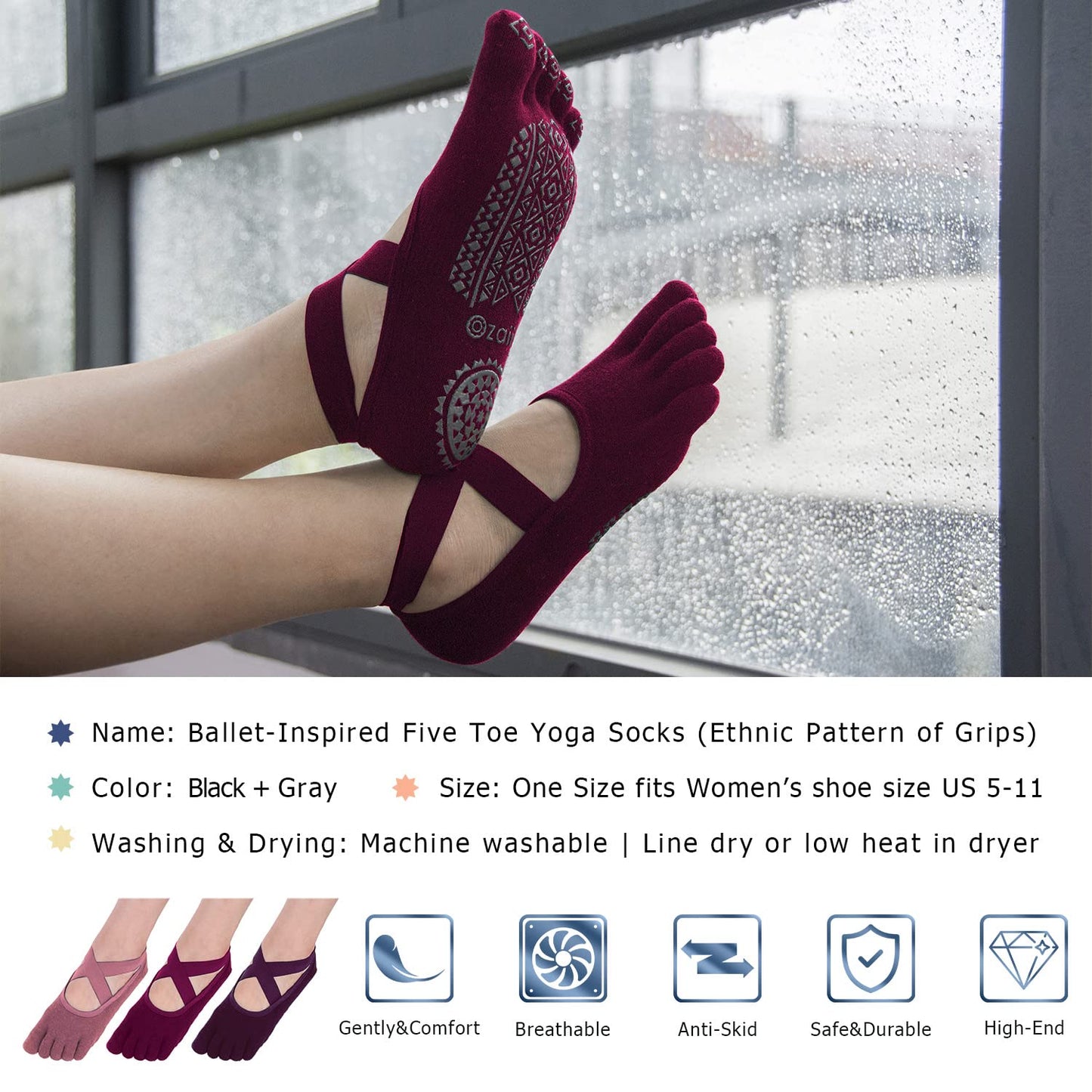 Ozaiic Women’s Non-Slip Yoga Socks with Grips