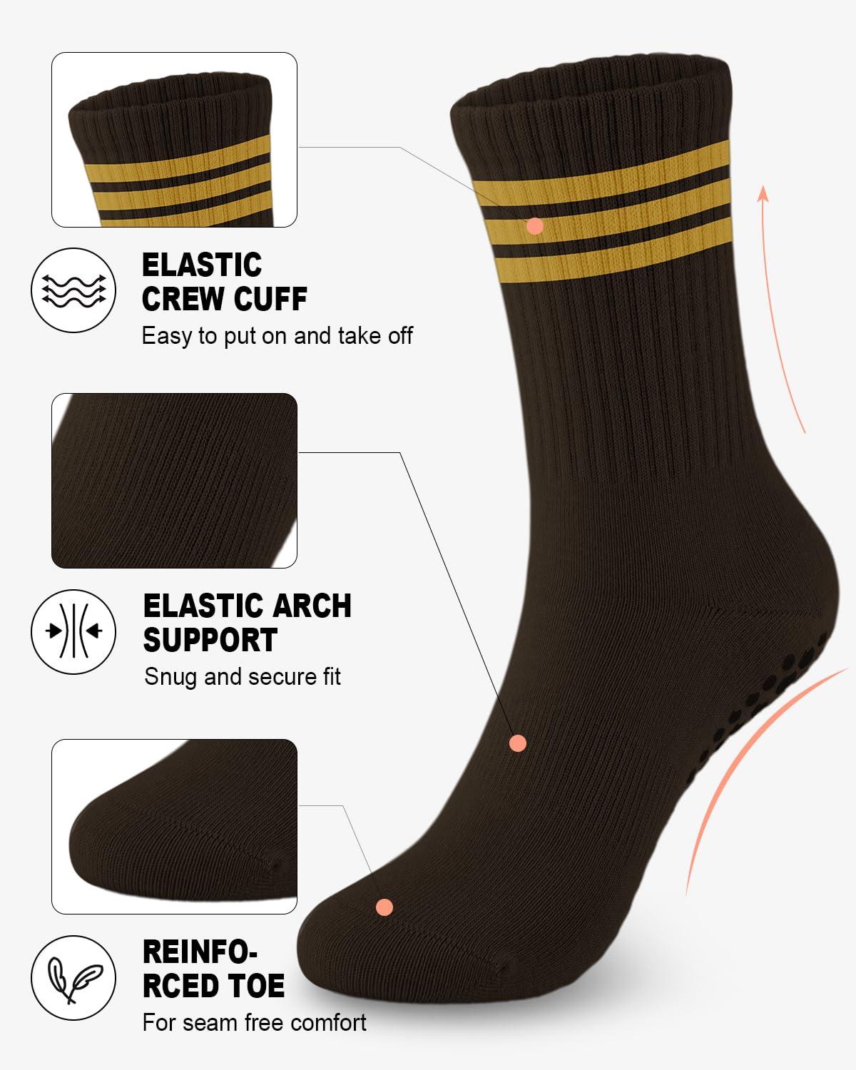 6 Pairs Women’s Non-Slip Pilates & Yoga Socks