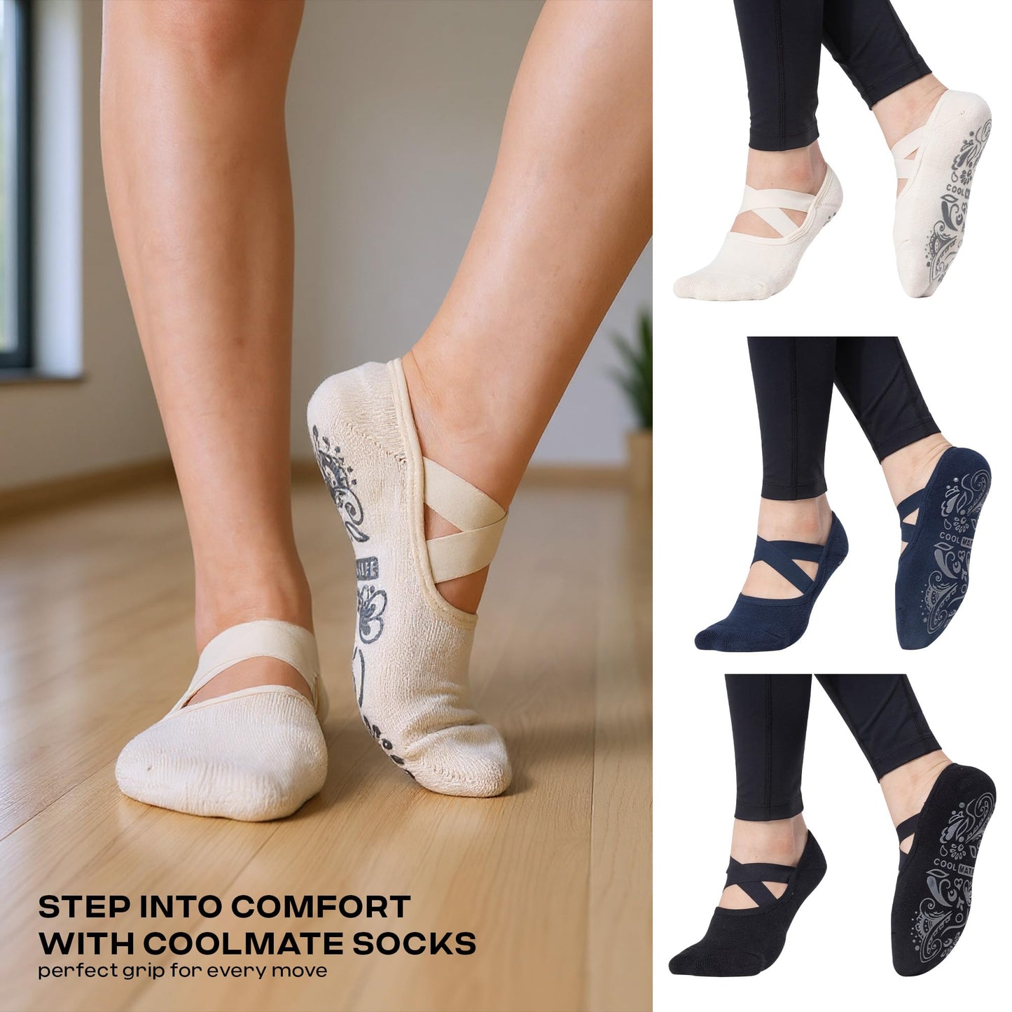 CoolMate Women’s Non-Slip Pilates Yoga Socks