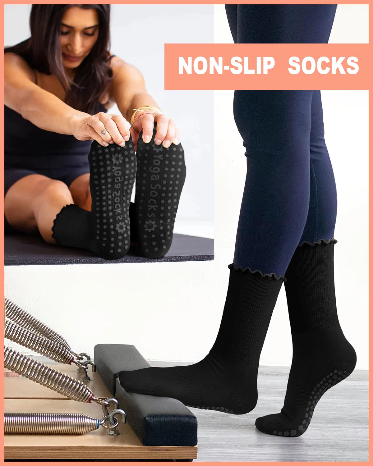 6 Pairs Women’s Non-Slip Pilates & Yoga Socks