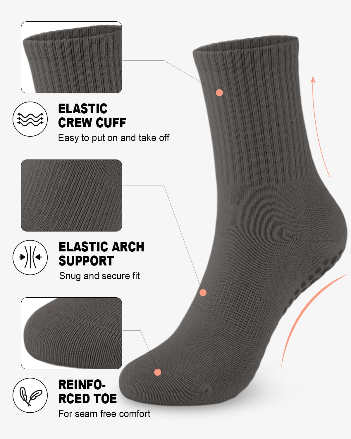 6 Pairs Women’s Non-Slip Pilates & Yoga Socks
