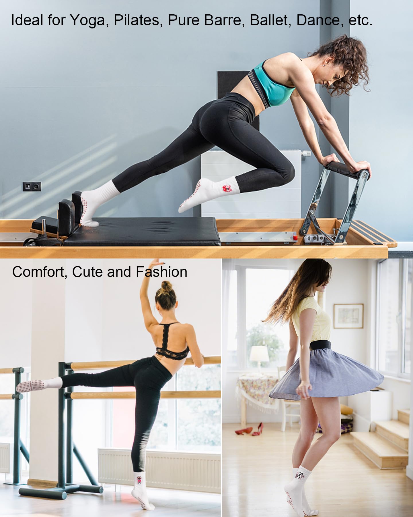 YeuG Non-Slip Pilates Socks for Women (4/6 Pairs)