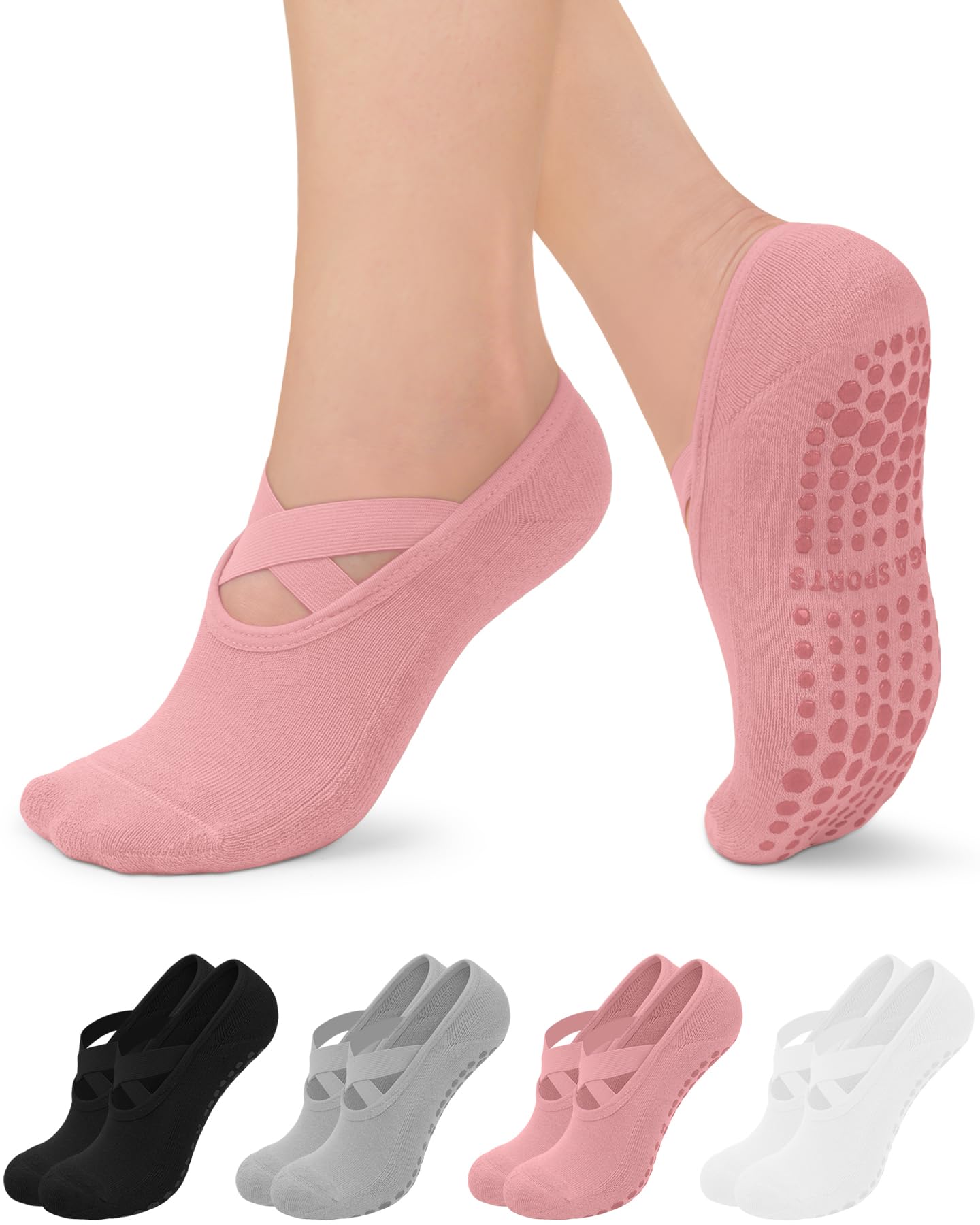 YeuG Non-Slip Pilates Socks for Women (4/6 Pairs)