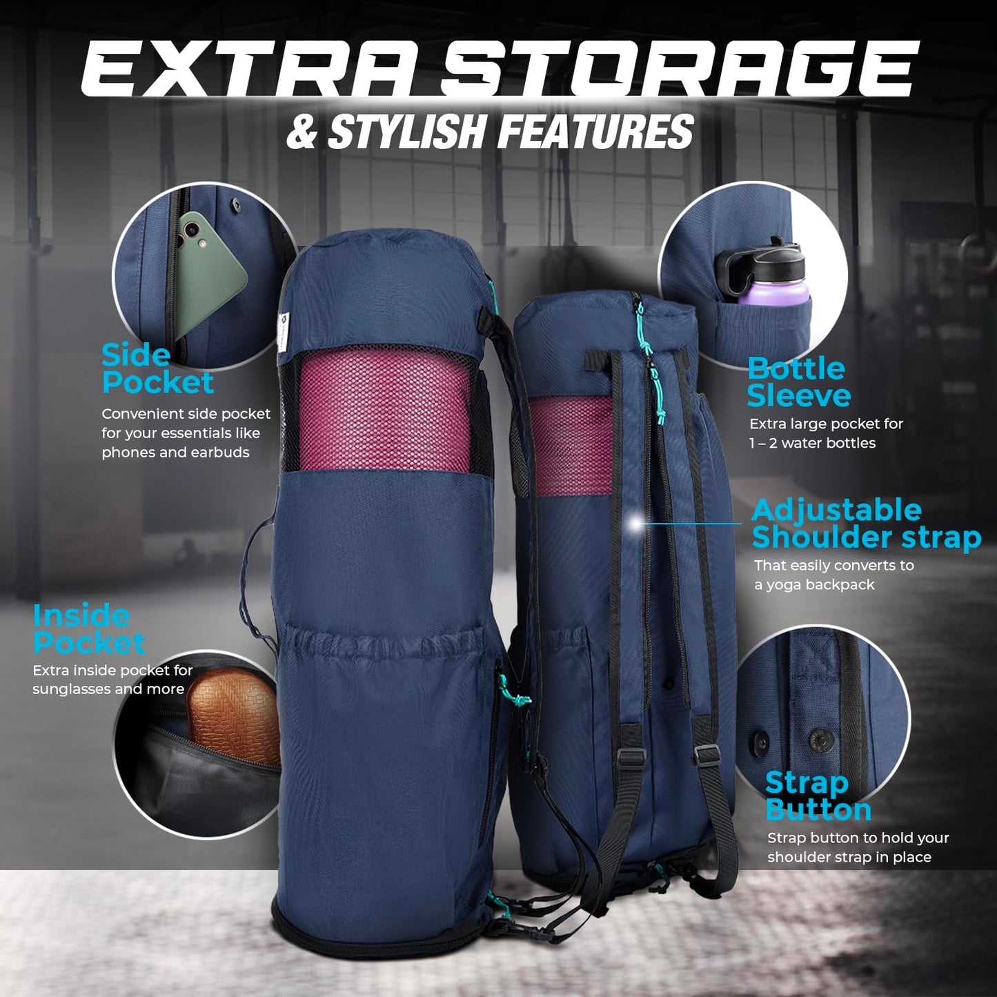 MAGNILAY Yoga Mat Bag with Adjustable Strap & Pockets