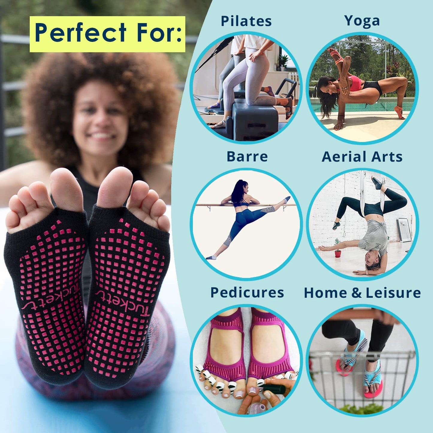 Tucketts Toeless Grip Pilates Socks for Women