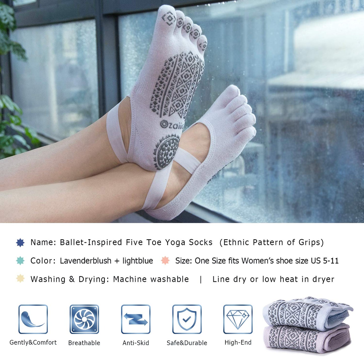 Ozaiic Women’s Non-Slip Yoga Socks with Grips