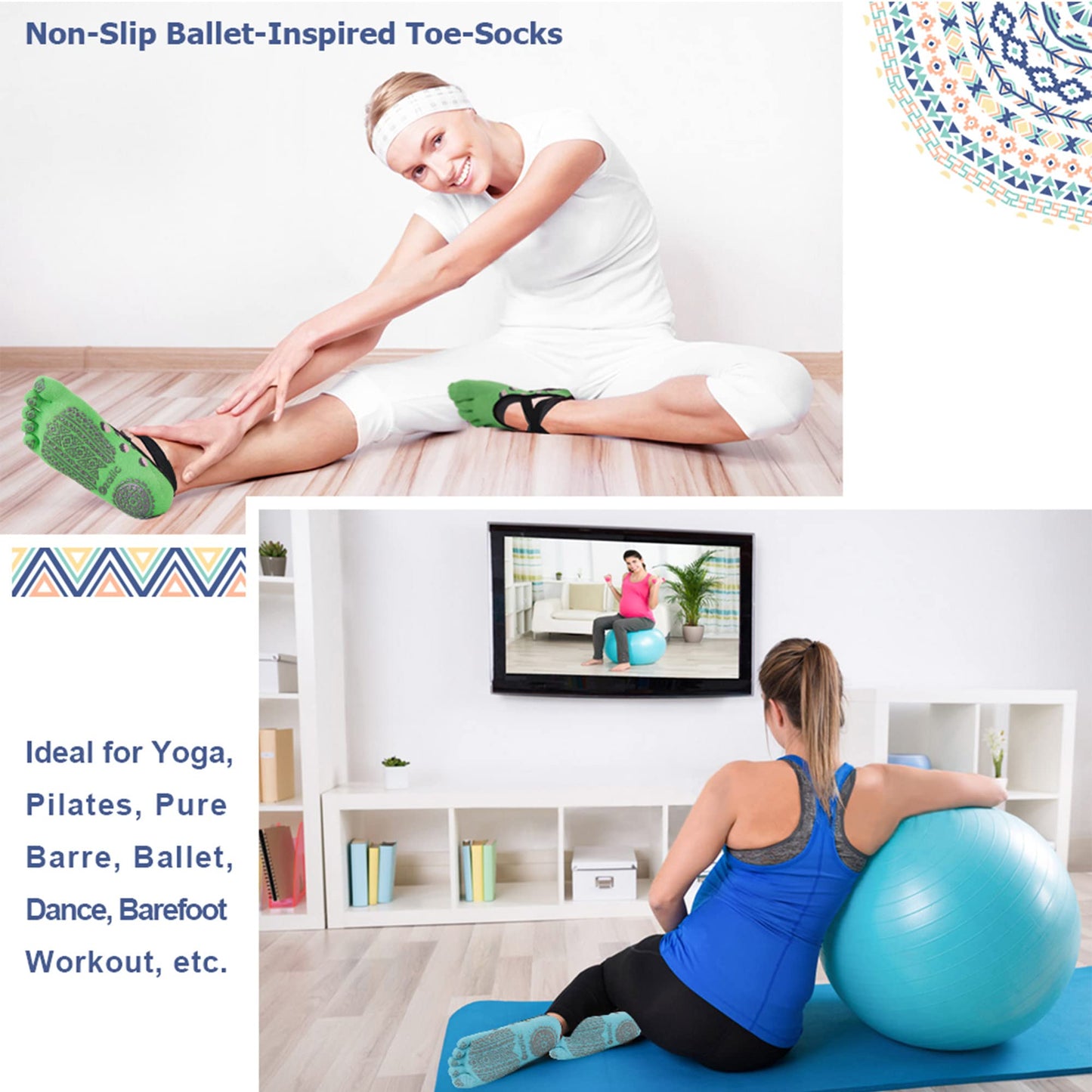 Ozaiic Women’s Non-Slip Yoga Socks with Grips