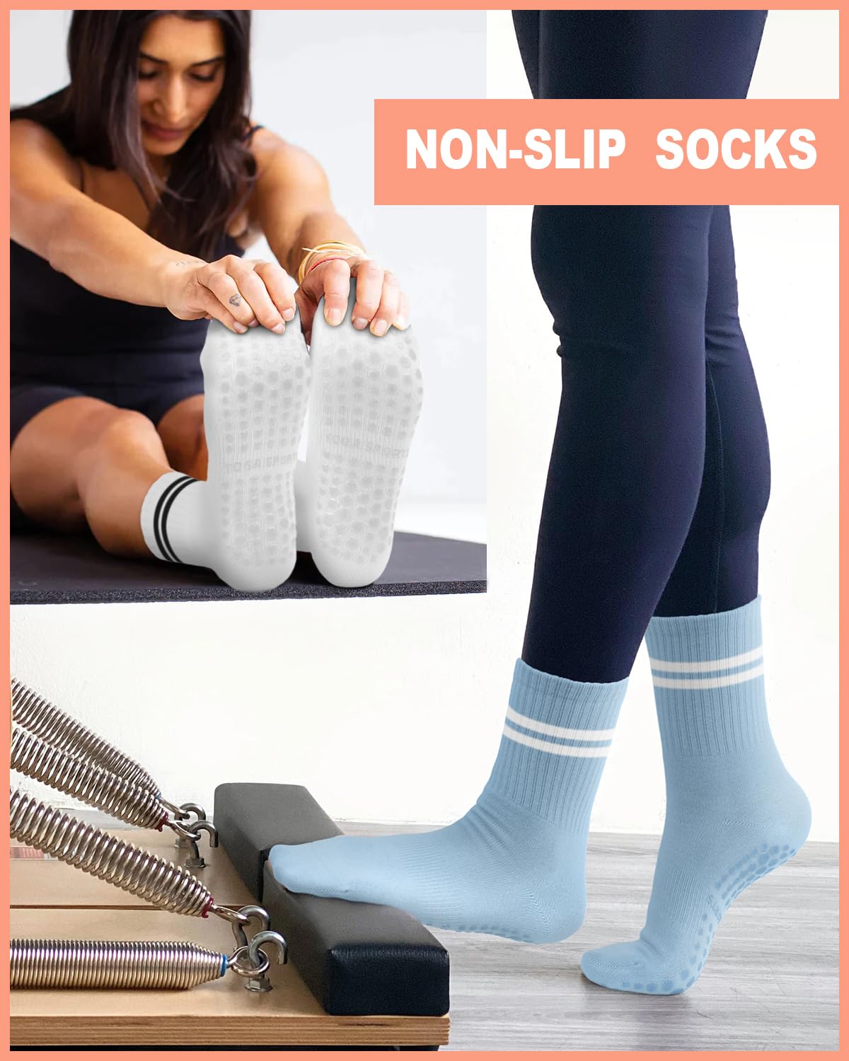 6 Pairs Women’s Non-Slip Pilates & Yoga Socks