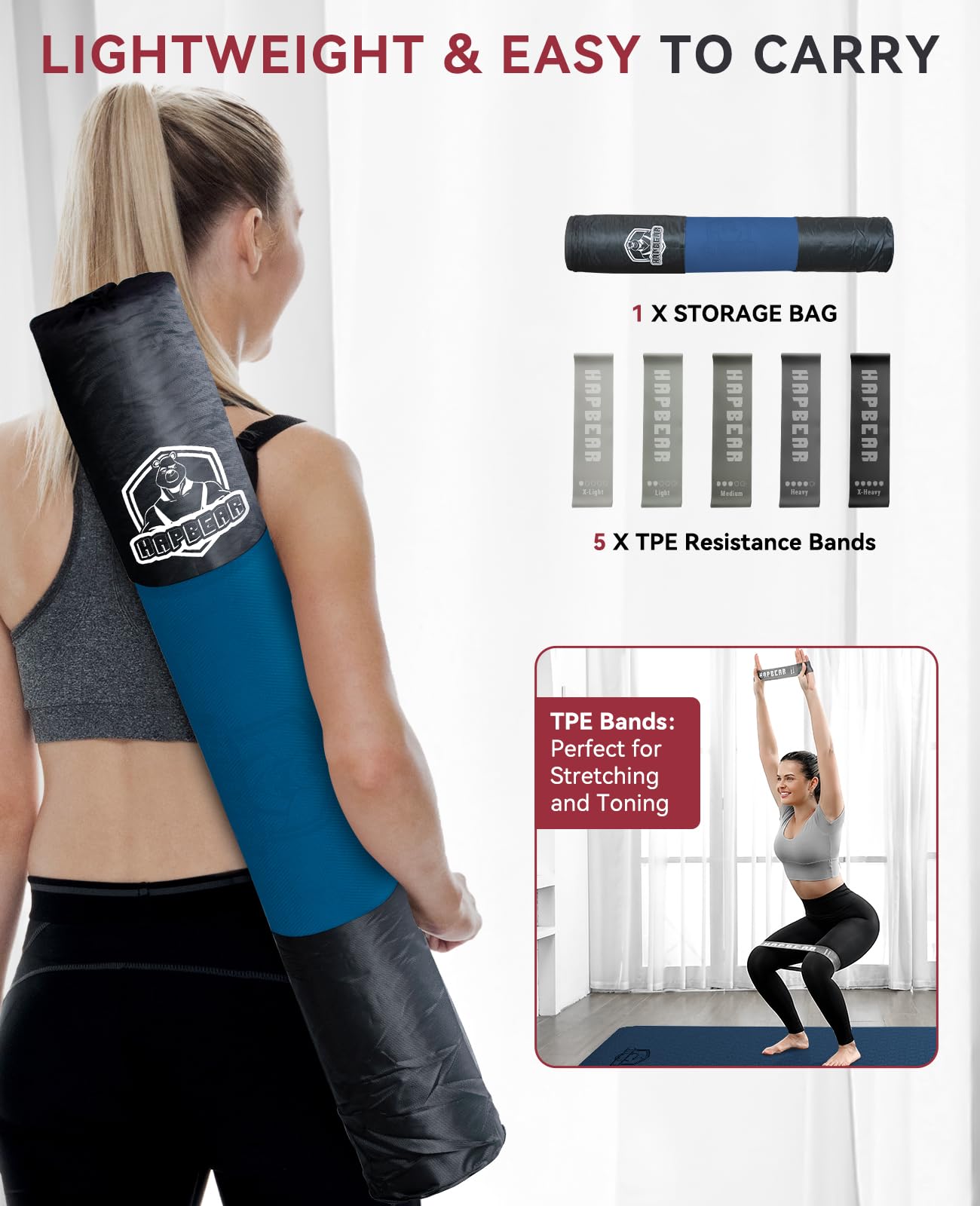 HAPBEAR Large Non-Slip Yoga Mat with Accessories