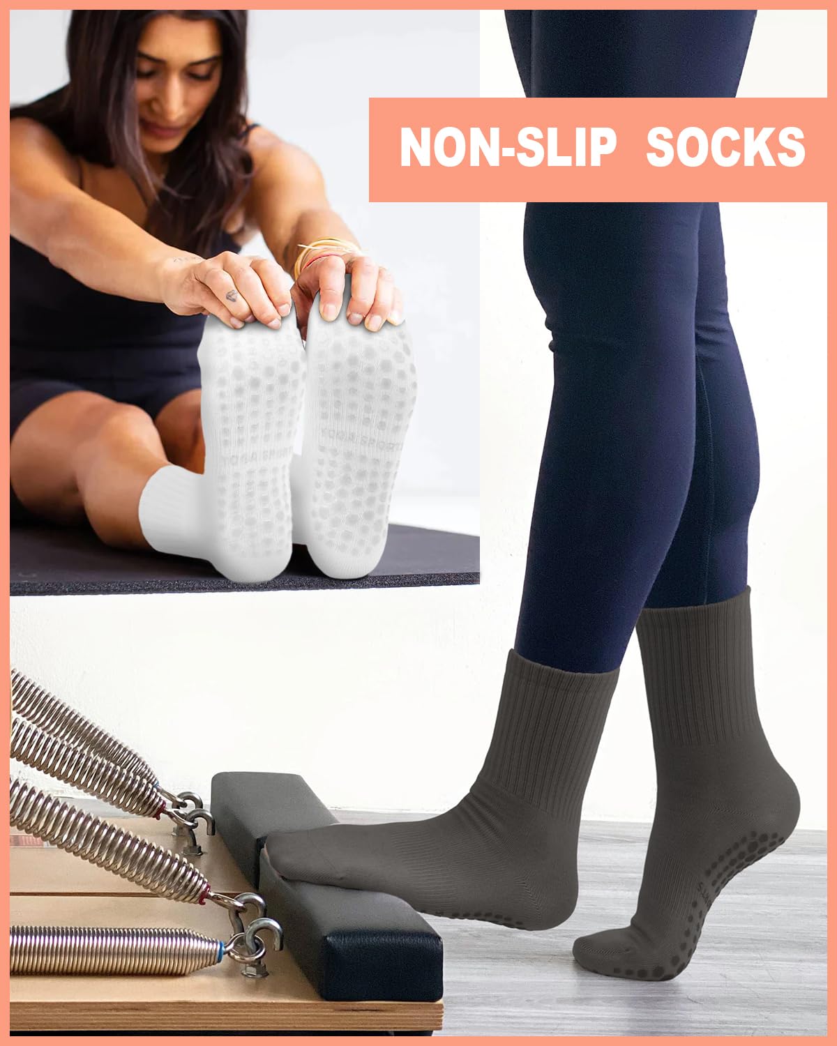 6 Pairs Women’s Non-Slip Pilates & Yoga Socks