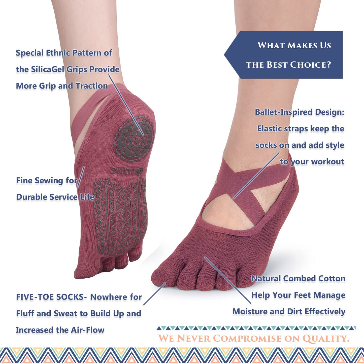 Ozaiic Women’s Non-Slip Yoga Socks with Grips