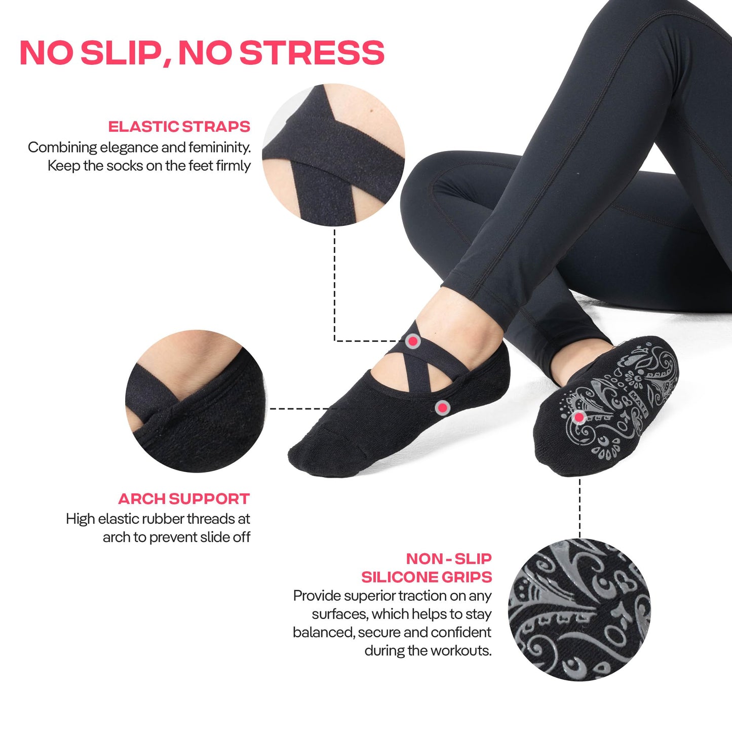CoolMate Women’s Non-Slip Pilates Yoga Socks