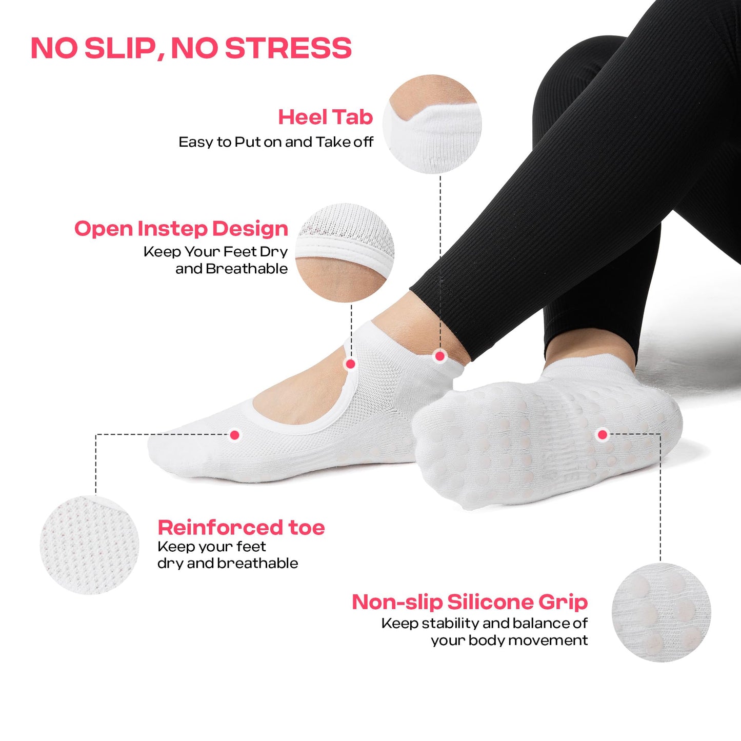 CoolMate Women’s Non-Slip Pilates Yoga Socks
