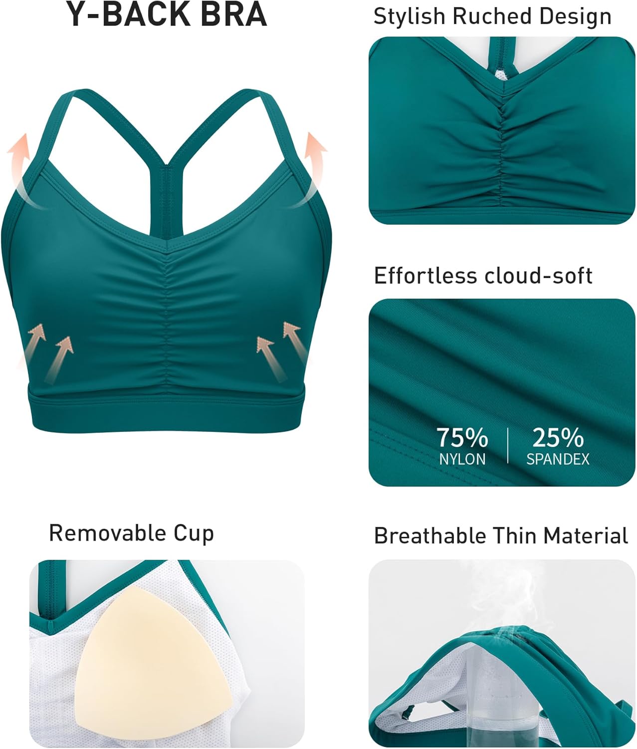 RUNNING GIRL Ruched V-Neck Sports Bra