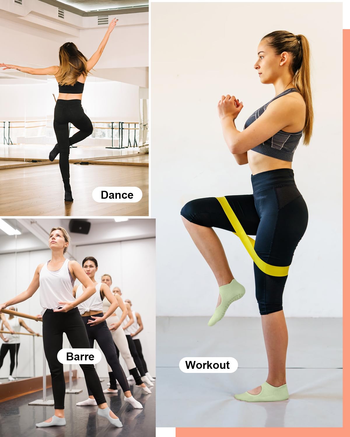 6 Pairs Women’s Non-Slip Pilates & Yoga Socks