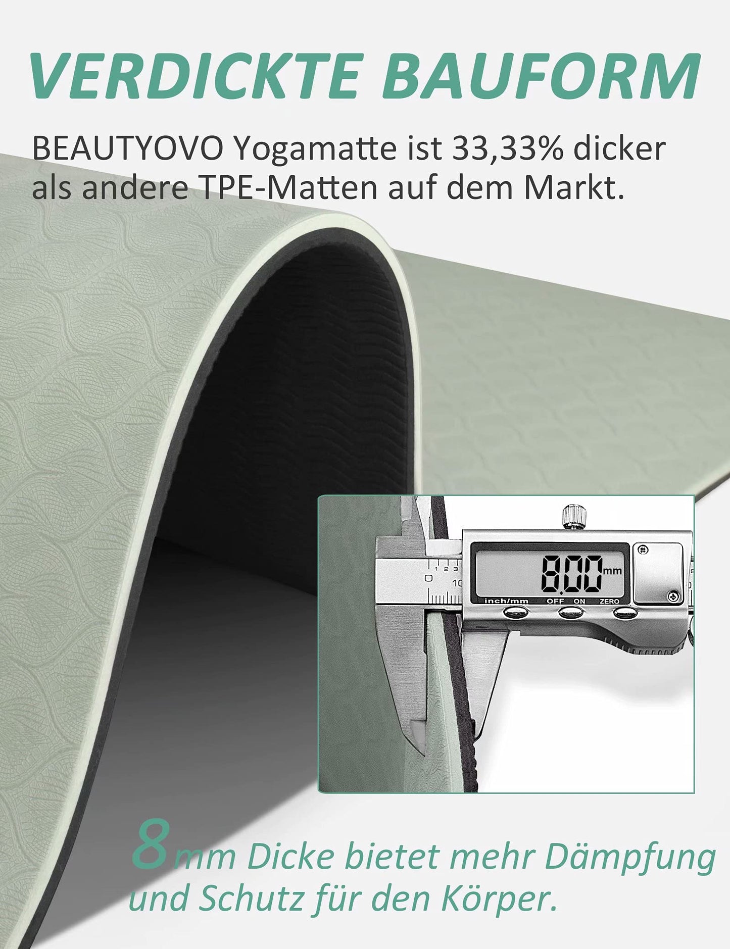 BEAUTYOVO 1/3" Thick Non-Slip Yoga Mat with Strap