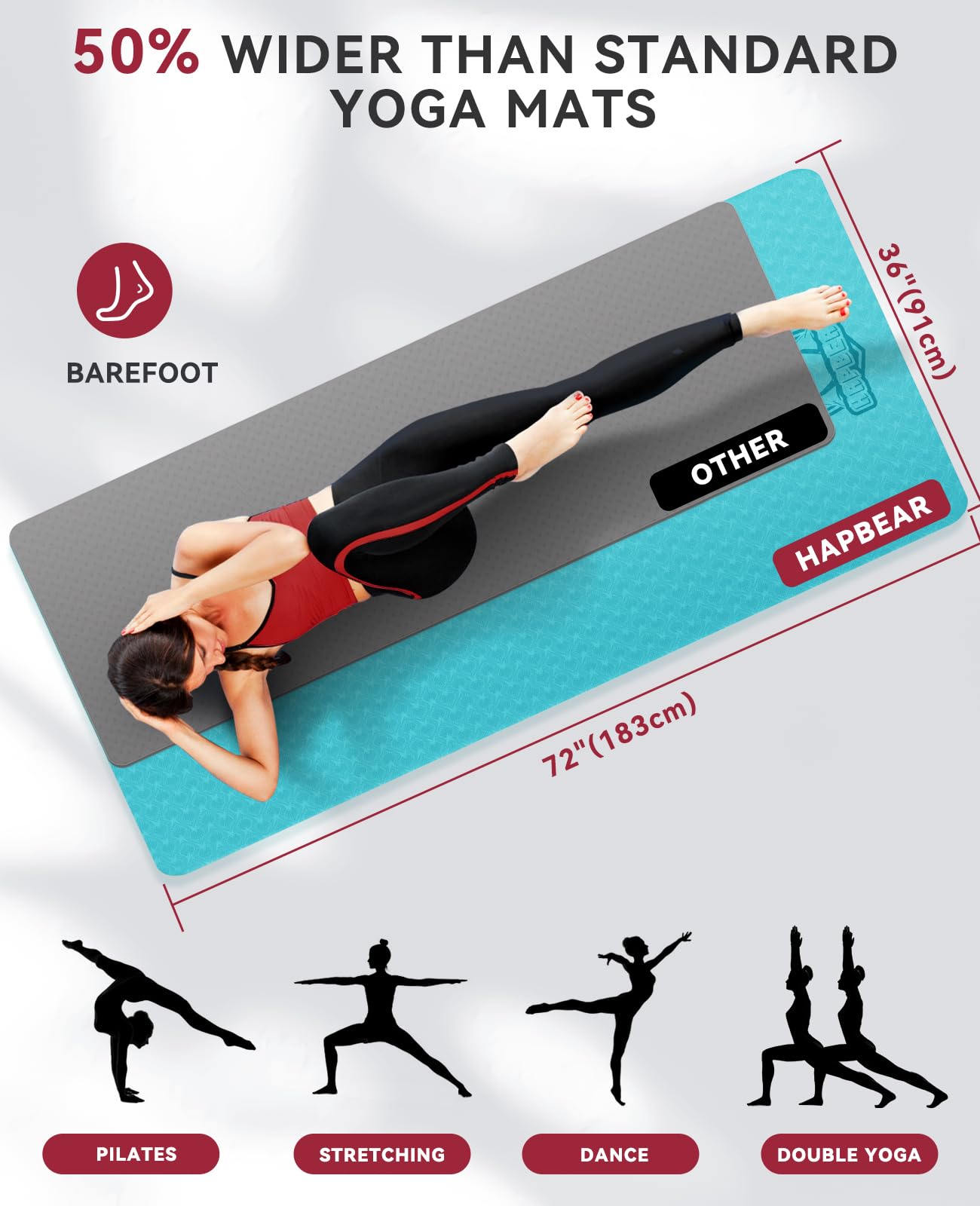 HAPBEAR Large Non-Slip Yoga Mat with Accessories
