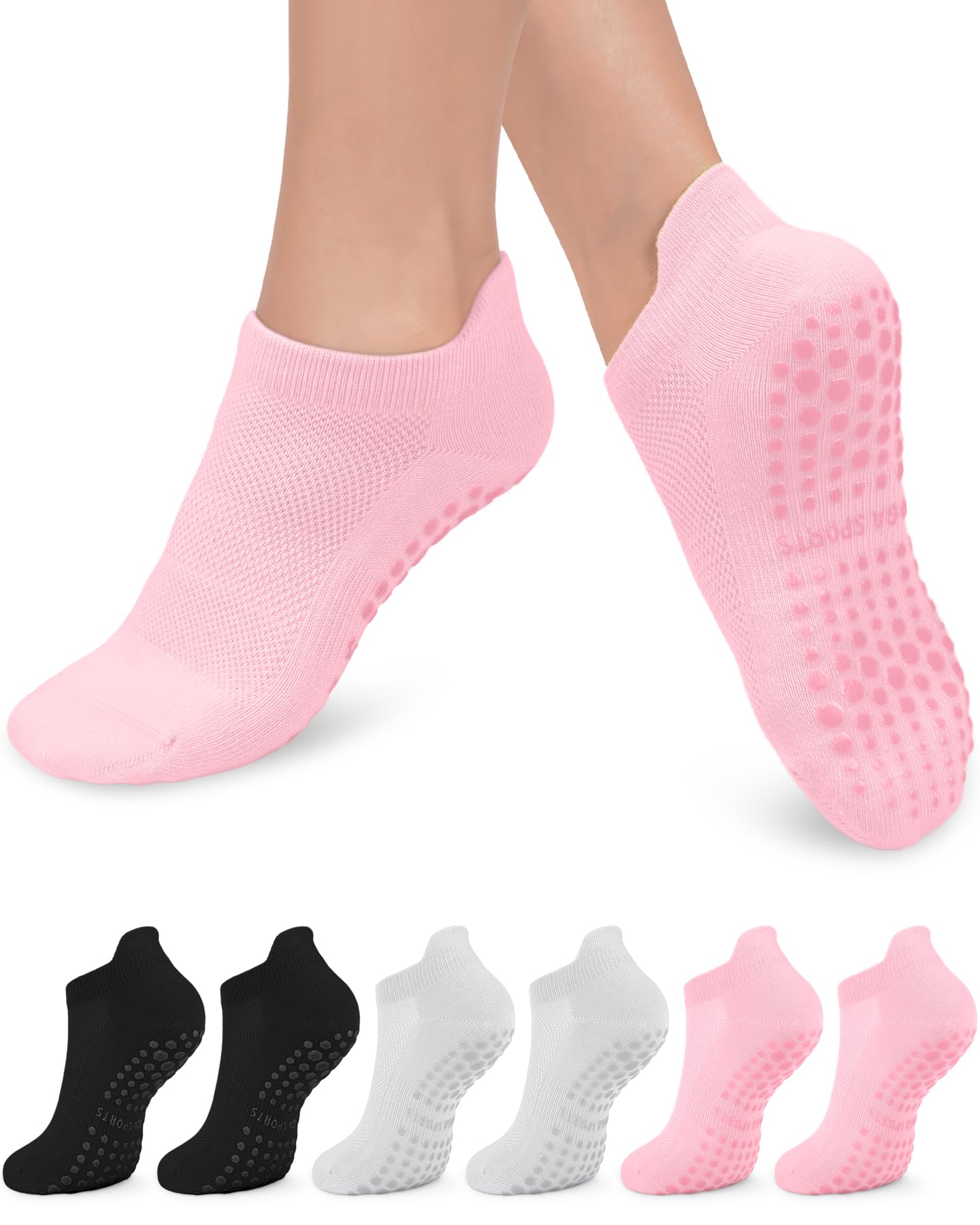 6 Pairs Women’s Non-Slip Pilates & Yoga Socks