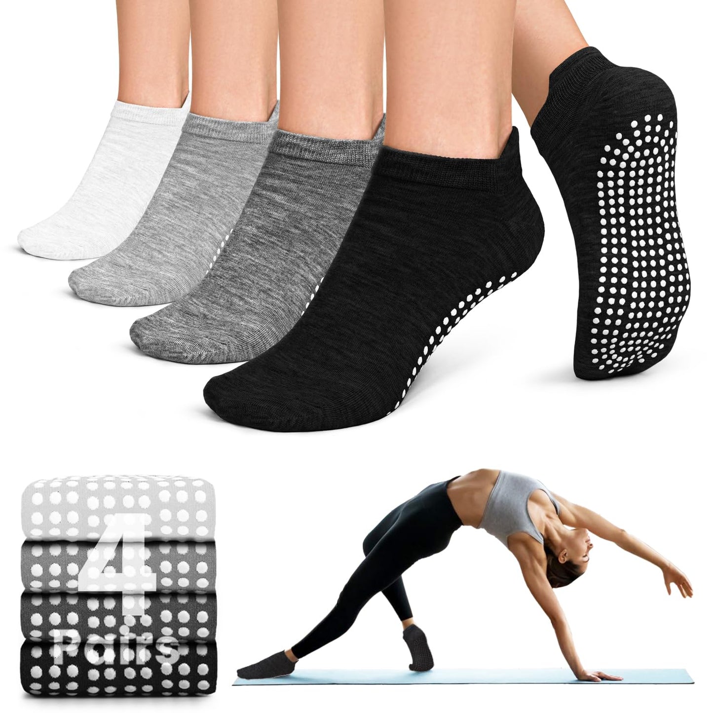 YeuG Non-Slip Pilates Socks for Women (4/6 Pairs)