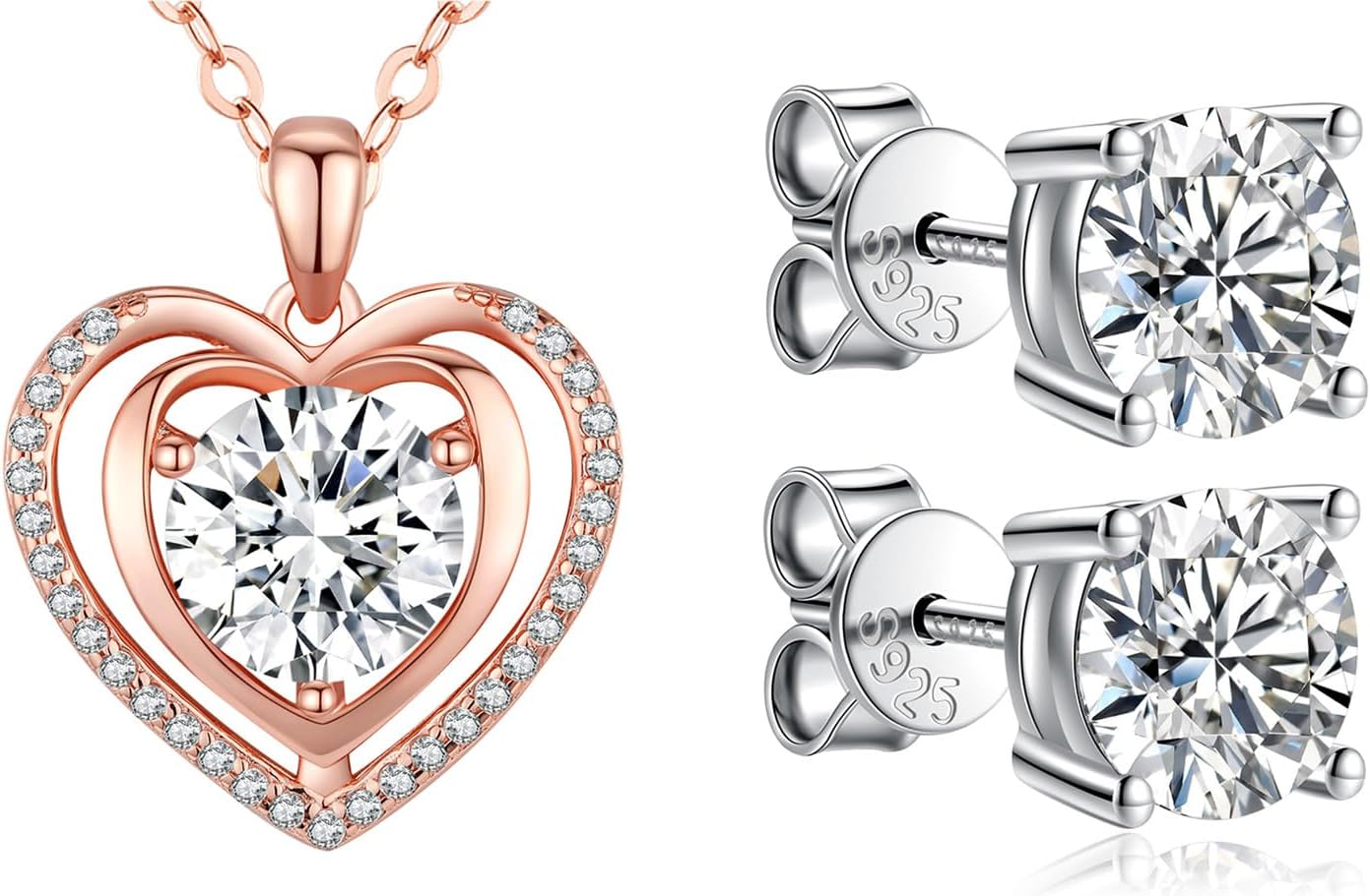 2.0 Ct Heart Necklace & Moissanite Earrings Set