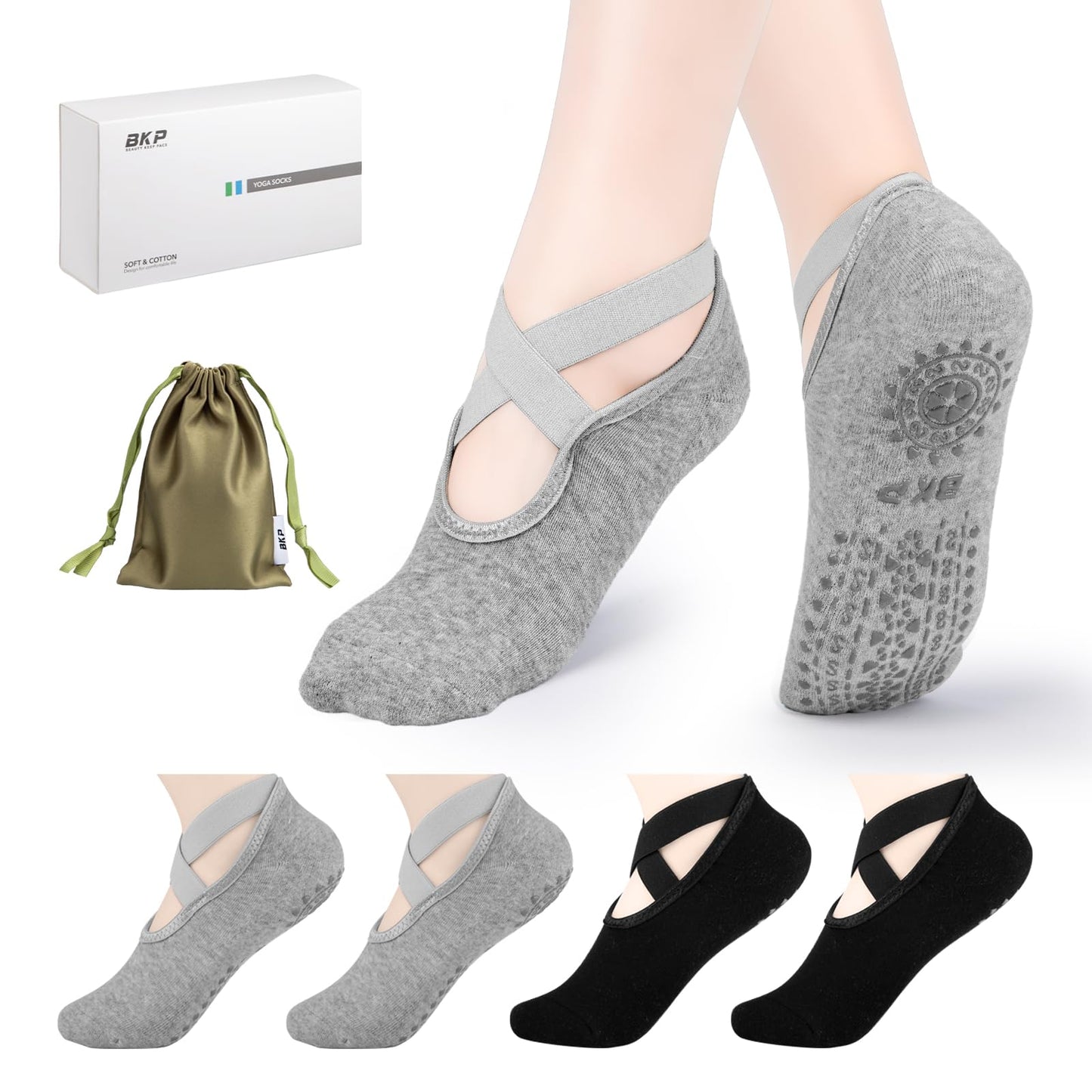 BKP Non-Slip Yoga & Pilates Grip Socks for Women