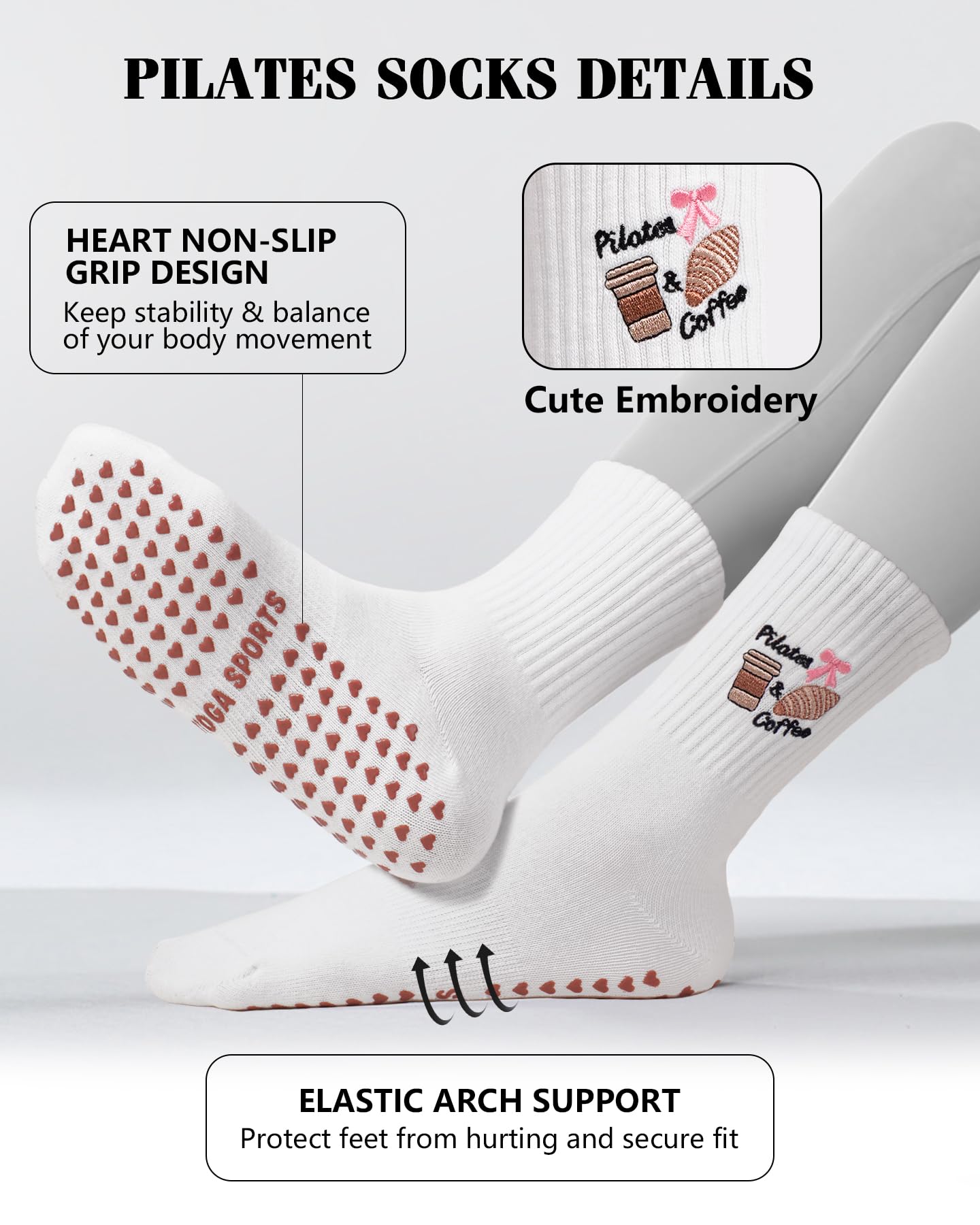 YeuG Non-Slip Pilates Socks for Women (4/6 Pairs)