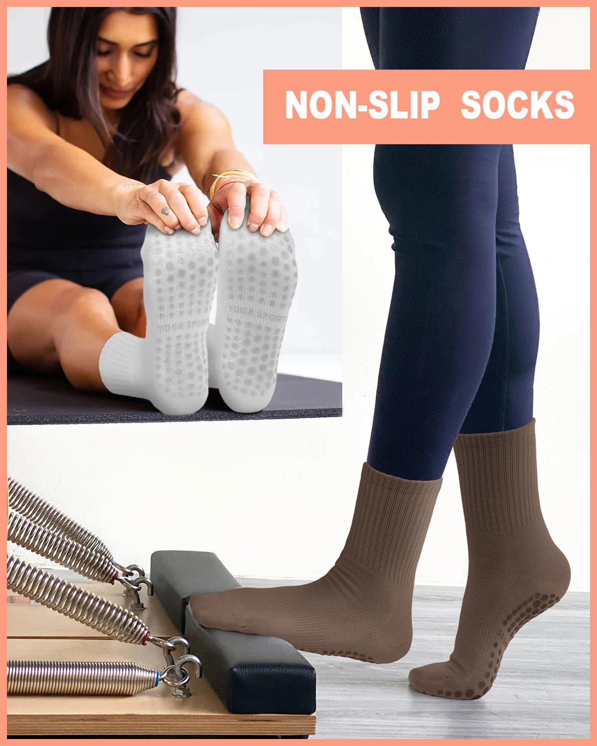 6 Pairs Women’s Non-Slip Pilates & Yoga Socks