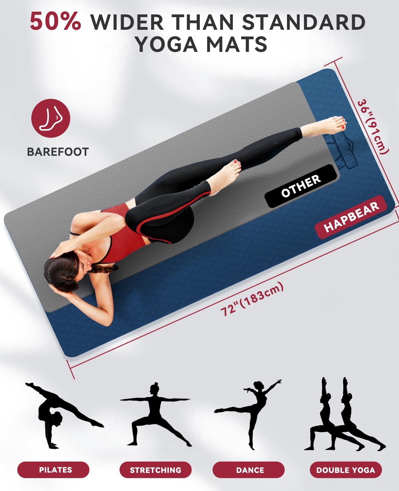 HAPBEAR Large Non-Slip Yoga Mat with Accessories