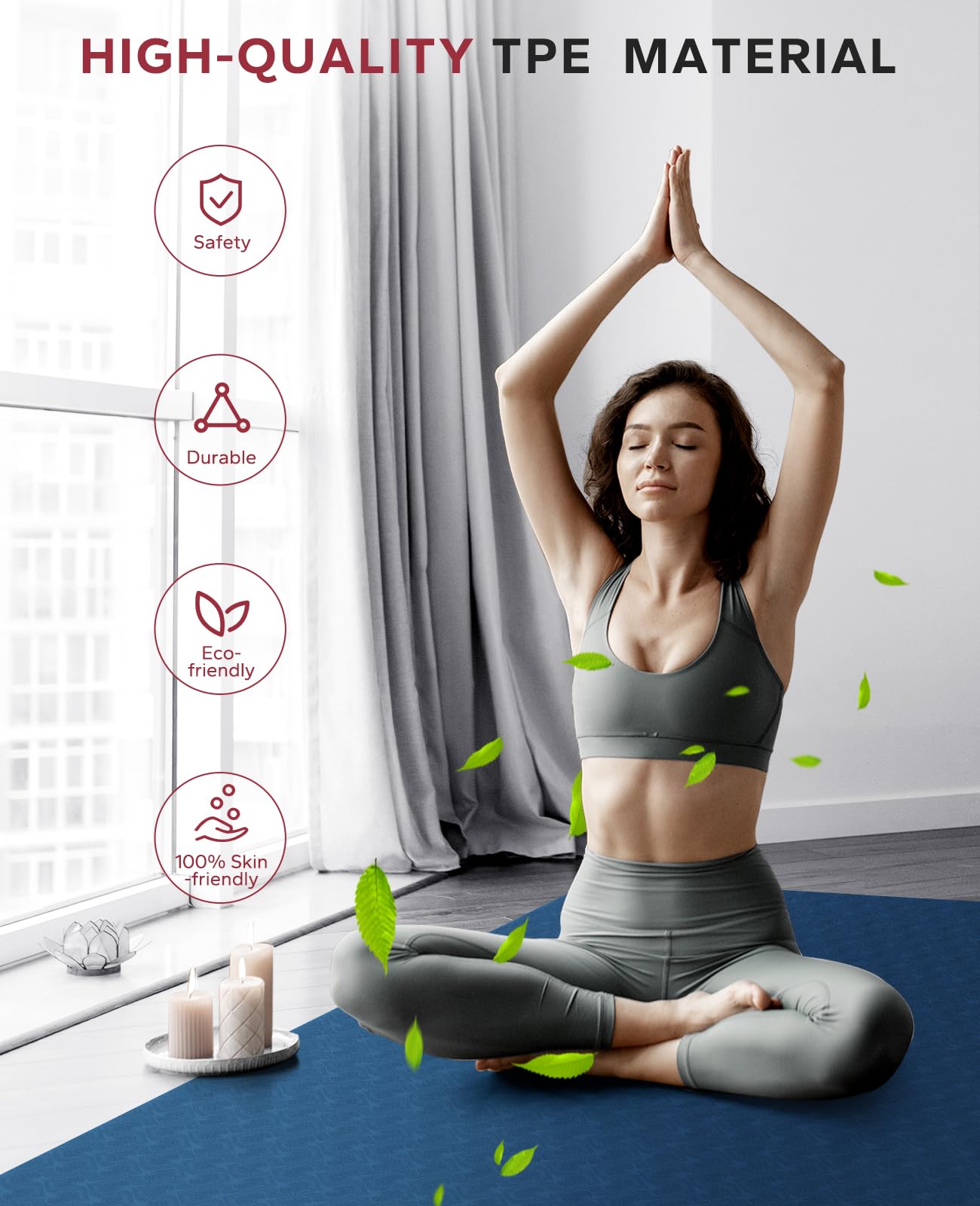 HAPBEAR Large Non-Slip Yoga Mat with Accessories