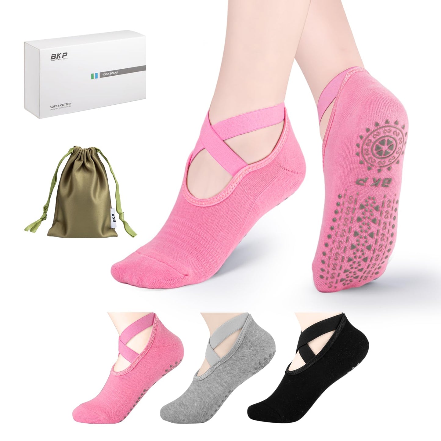 BKP Non-Slip Yoga & Pilates Grip Socks for Women