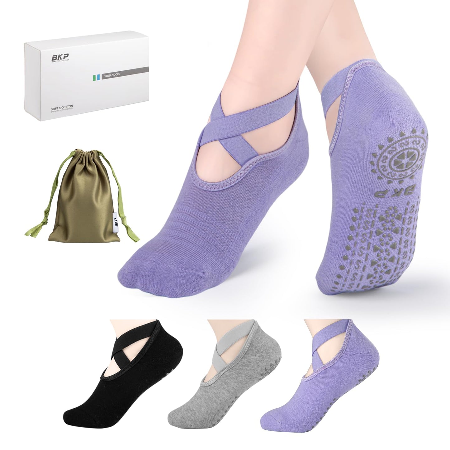 BKP Non-Slip Yoga & Pilates Grip Socks for Women