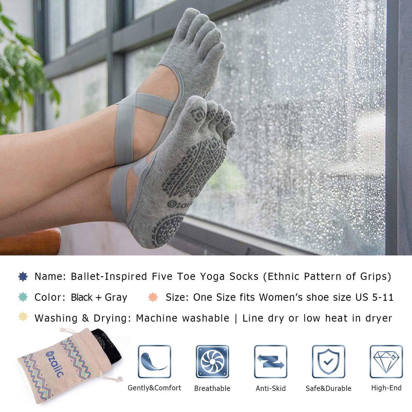 Ozaiic Women’s Non-Slip Yoga Socks with Grips