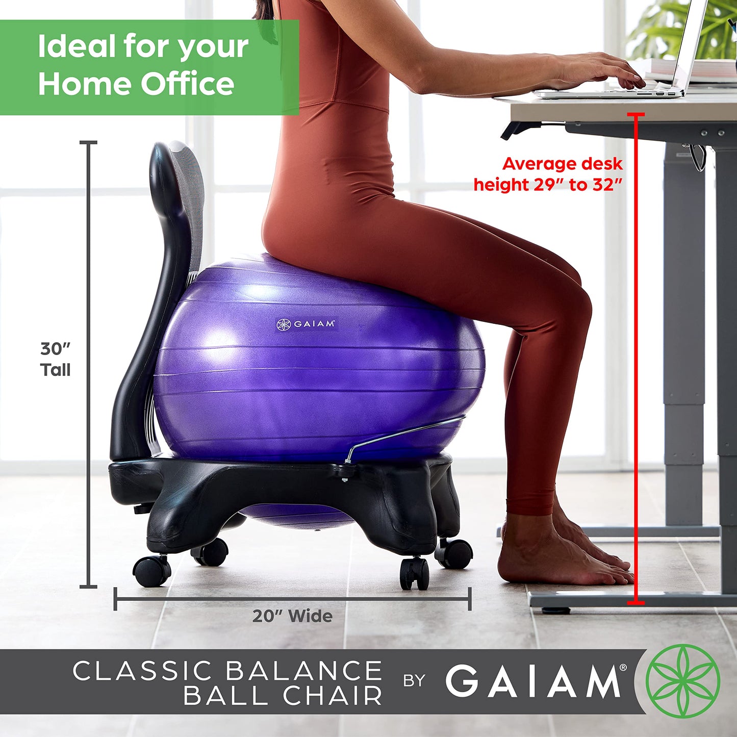 Gaiam Classic Balance Ball Chair – Ergonomic Yoga Ball Seat