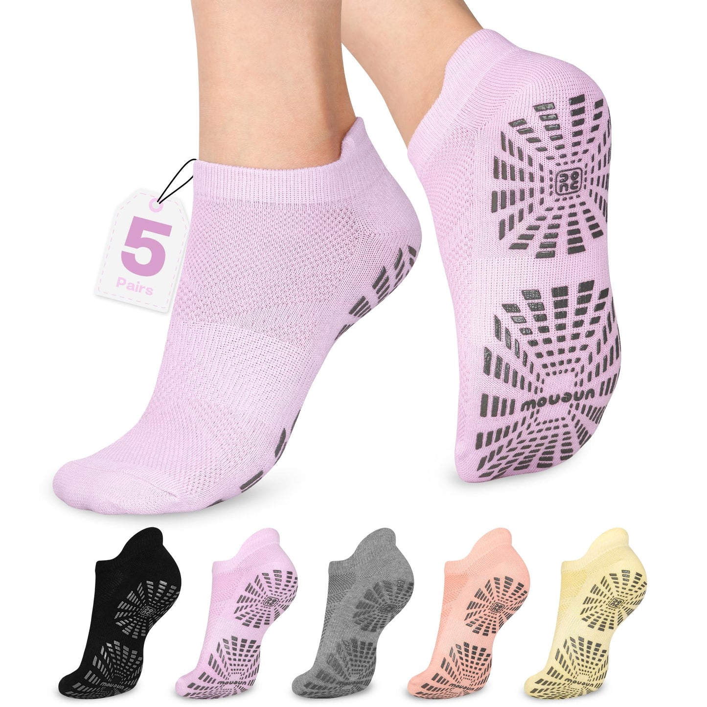 unenow Women’s Non-Slip Pilates Socks (5 Pairs)