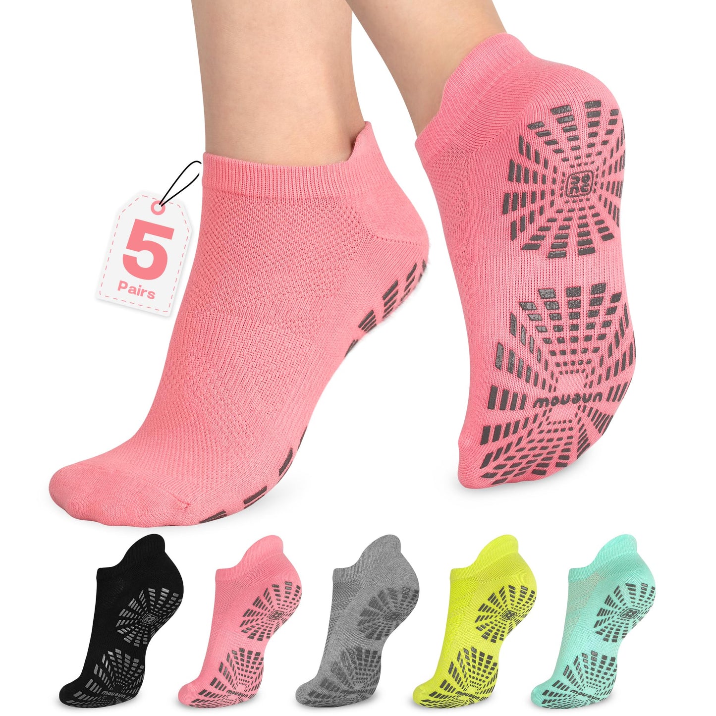 unenow Women’s Non-Slip Pilates Socks (5 Pairs)