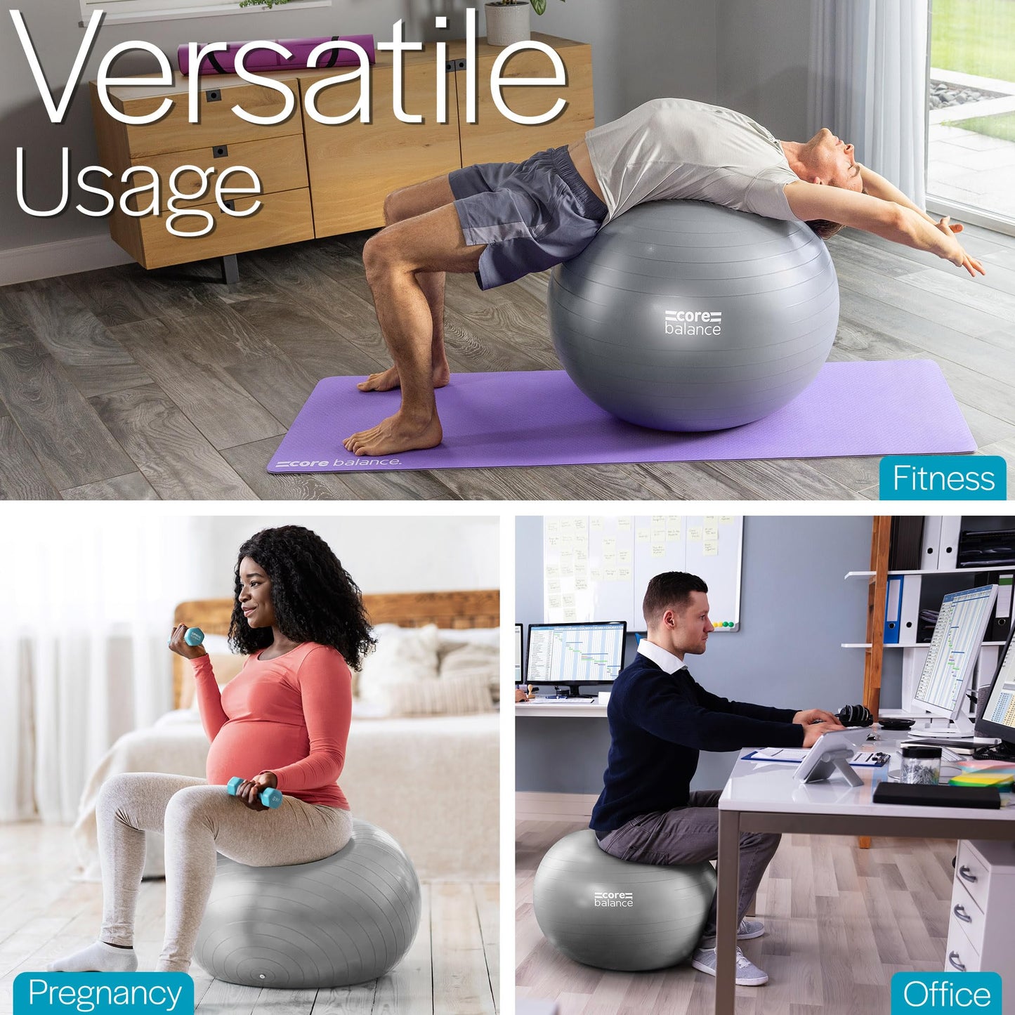 Exercise Ball – Anti-Burst, Slip-Resistant, with Pump