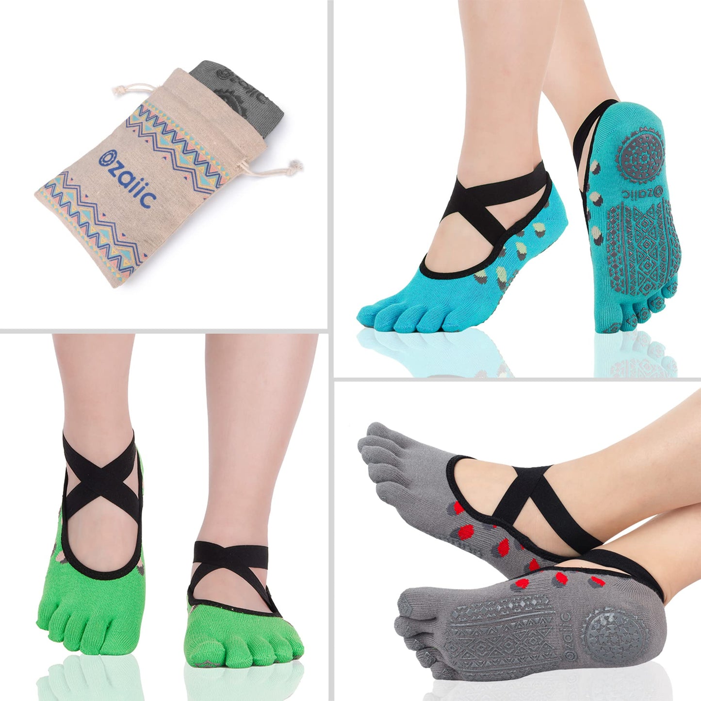 Ozaiic Women’s Non-Slip Yoga Socks with Grips