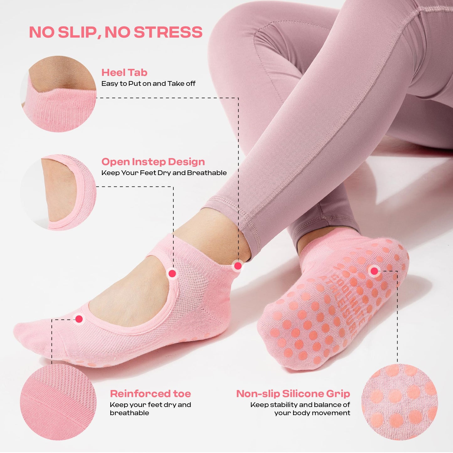 CoolMate Women’s Non-Slip Pilates Yoga Socks