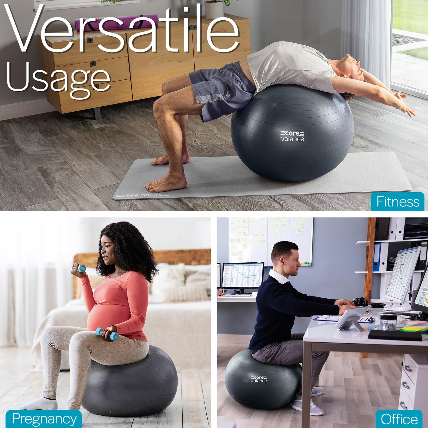 Exercise Ball – Anti-Burst, Slip-Resistant, with Pump
