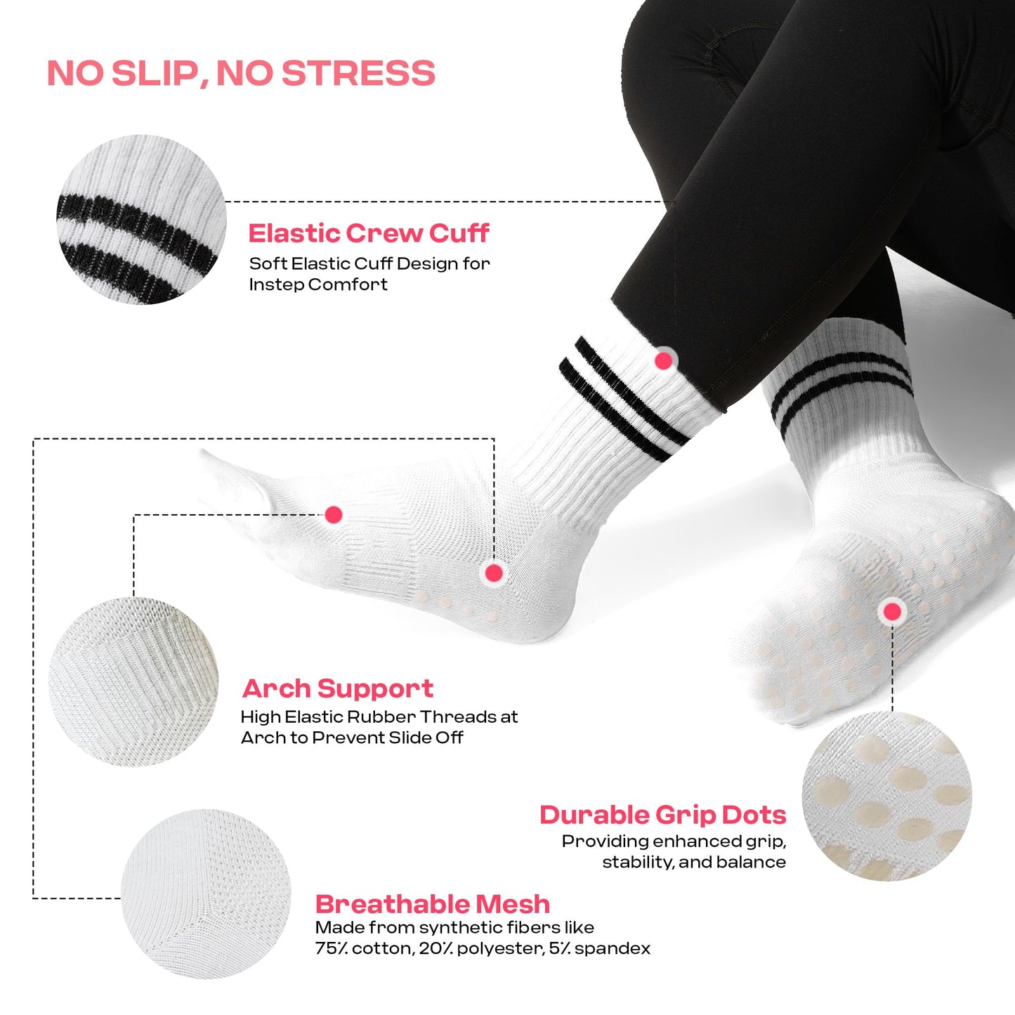 CoolMate Women’s Non-Slip Pilates Yoga Socks