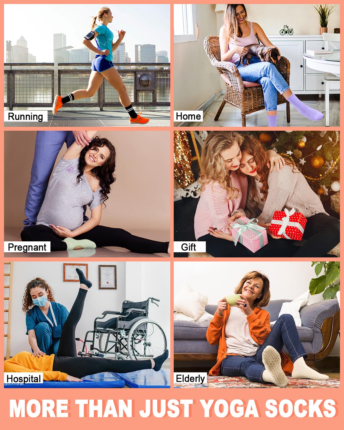6 Pairs Women’s Non-Slip Pilates & Yoga Socks
