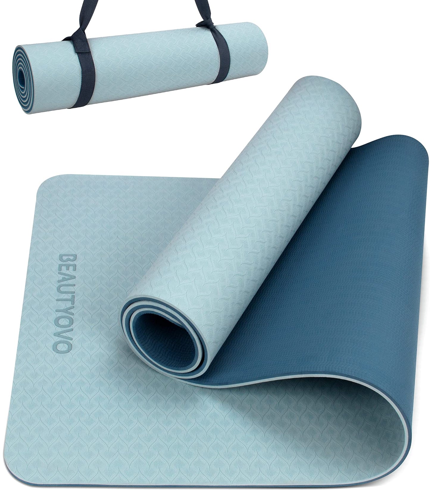 BEAUTYOVO 1/3" Thick Non-Slip Yoga Mat with Strap