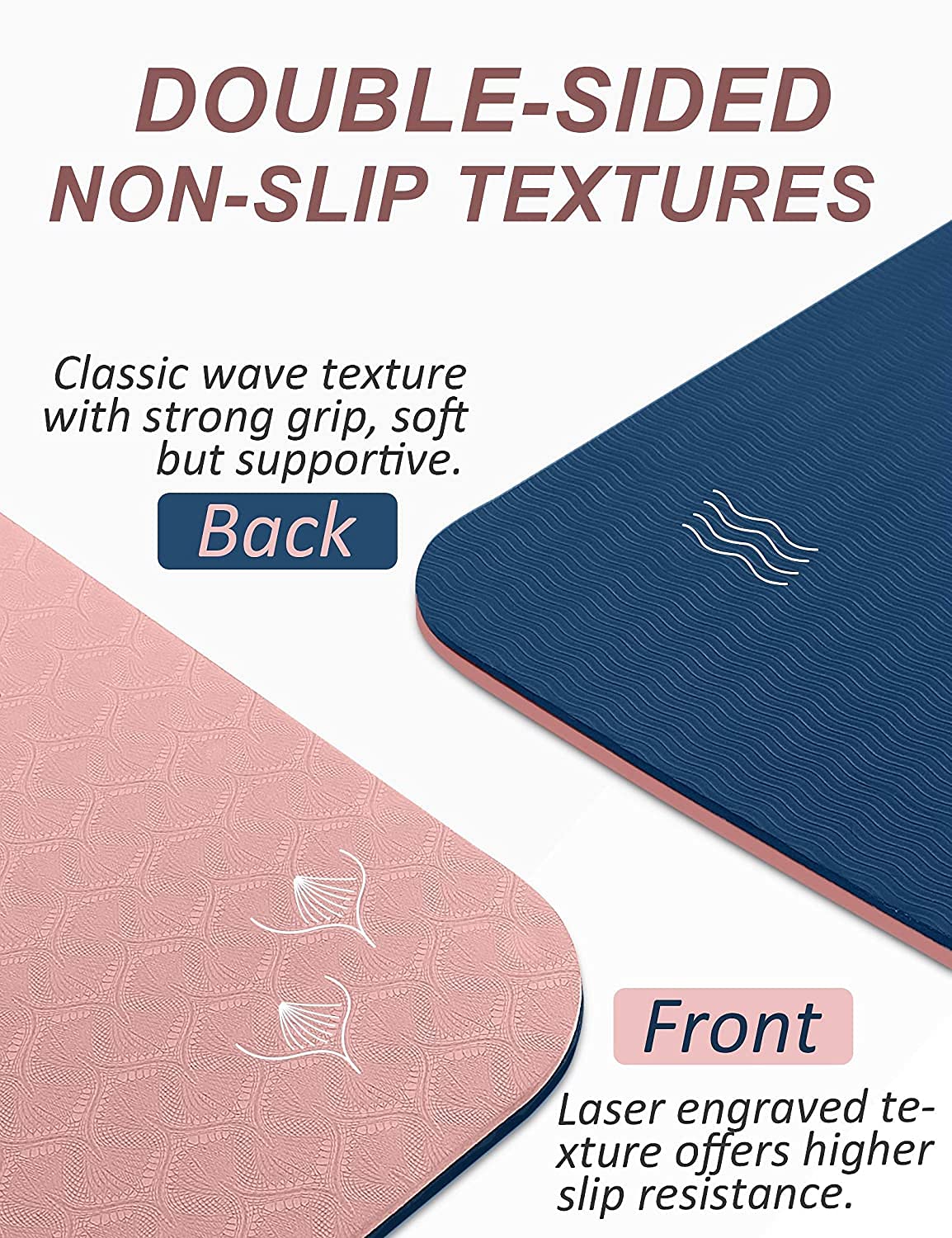 BEAUTYOVO 1/3" Thick Non-Slip Yoga Mat with Strap